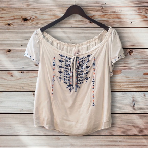 Parker Tops - Parker White Emboidered Off the Shoulder Blouse XS